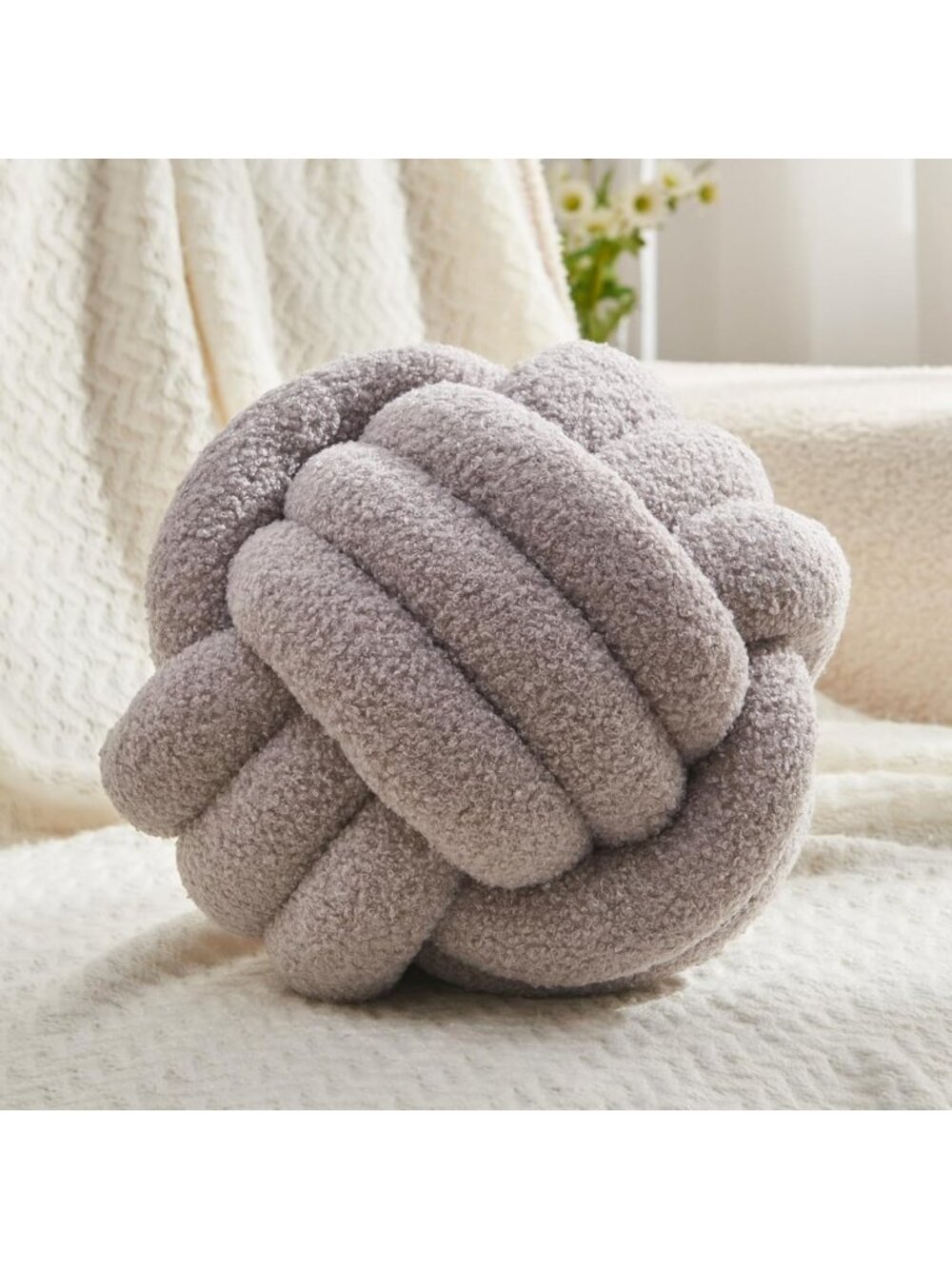 Light Gray Knot Pillow Ball - 11" Round Decorative Throw Pillow for Home Decor